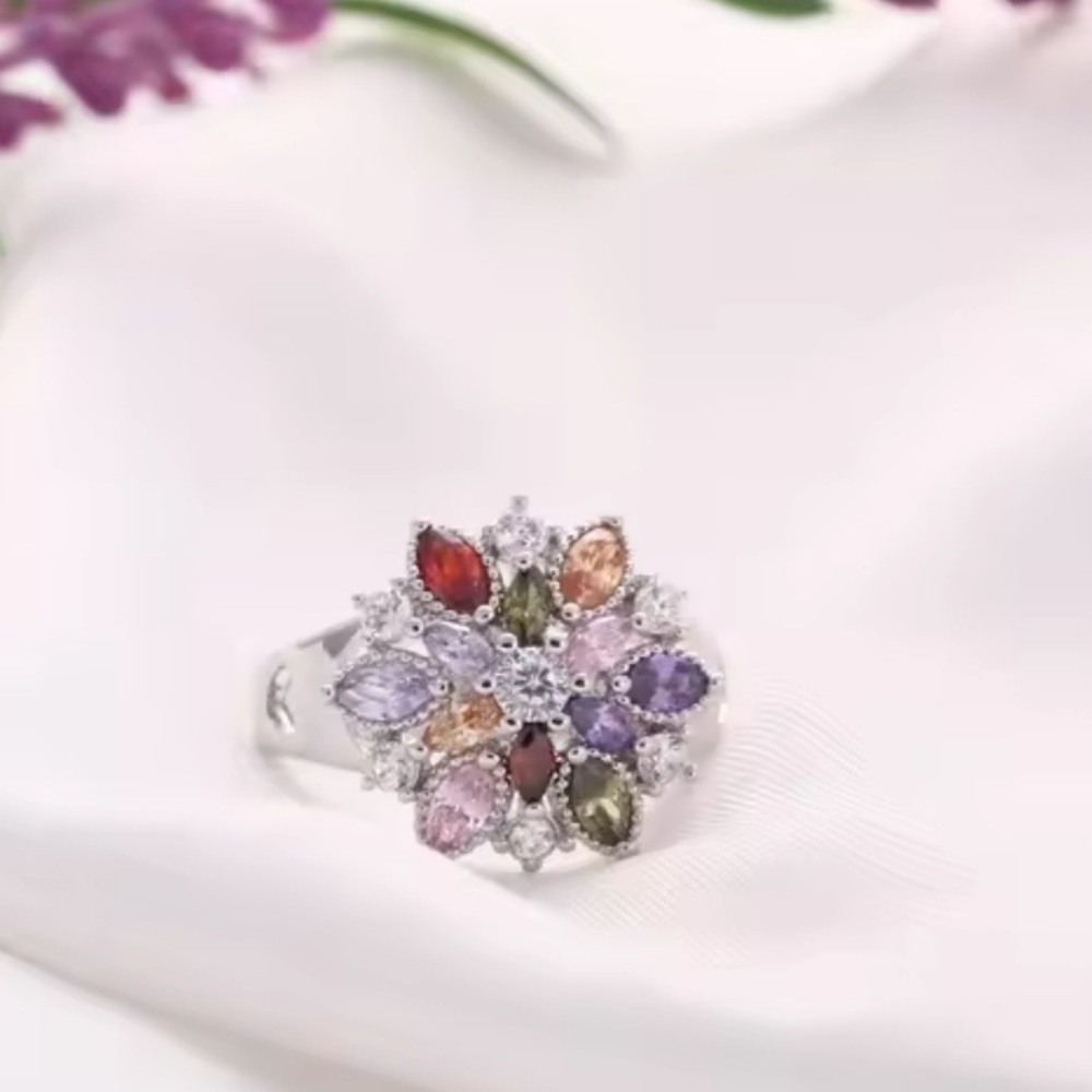 Colorful Crystal Bloom Statement Ring